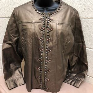 Faux leather jacket bronze zip cropped coat dressy
